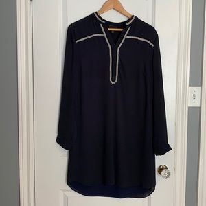Greylin long sleeve half button shirt dress - M - navy